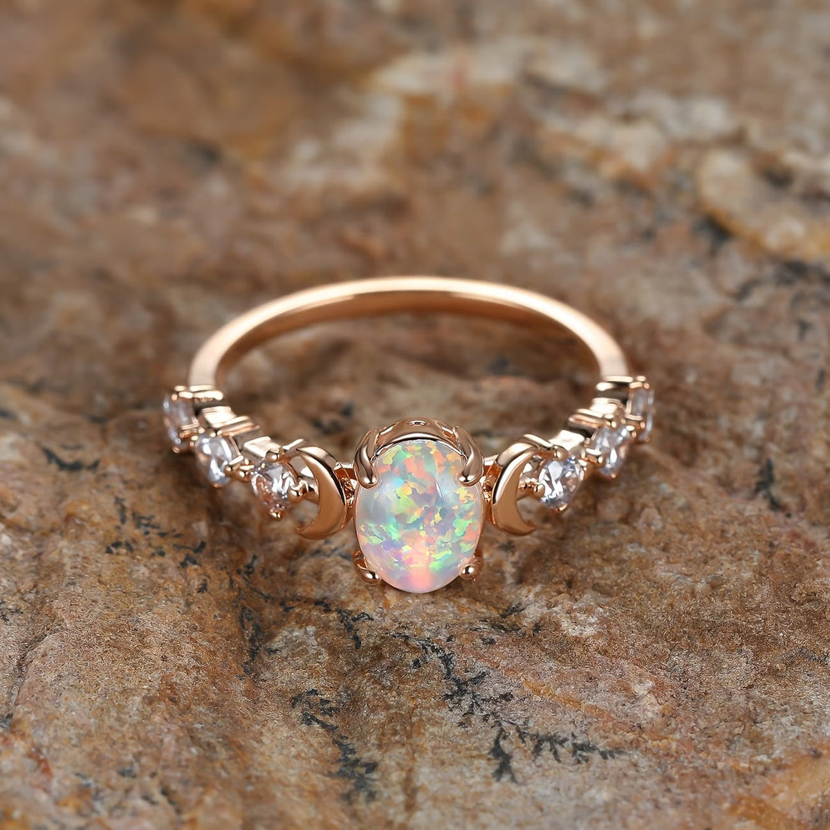 Celeste Opal Moon Ring