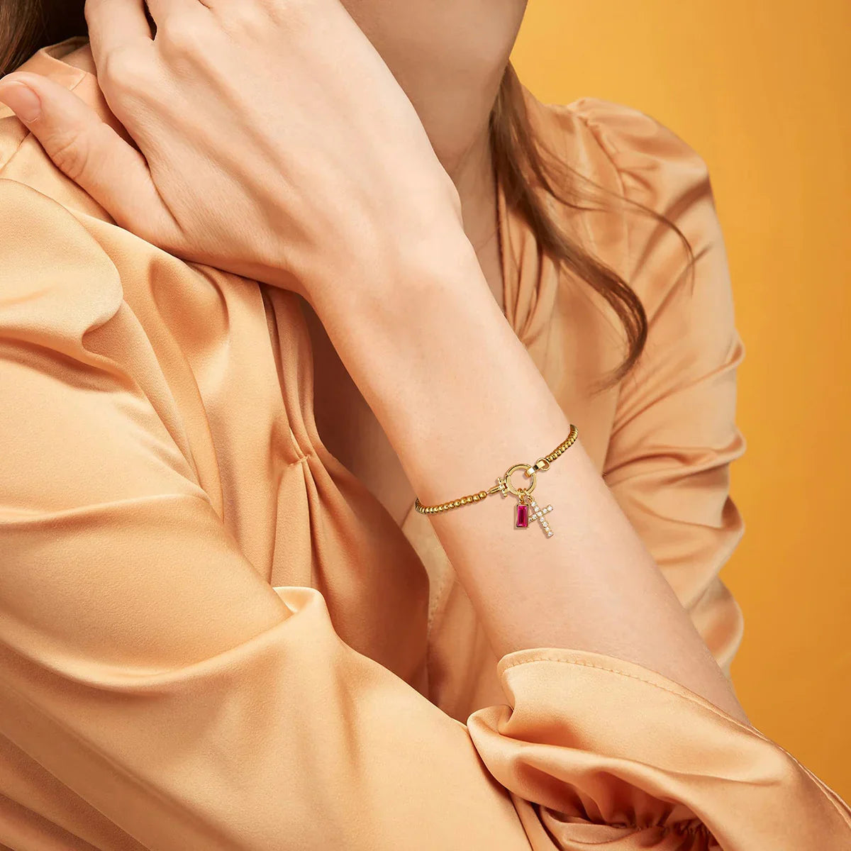 Rosabel Birthstone Cross Bracelet