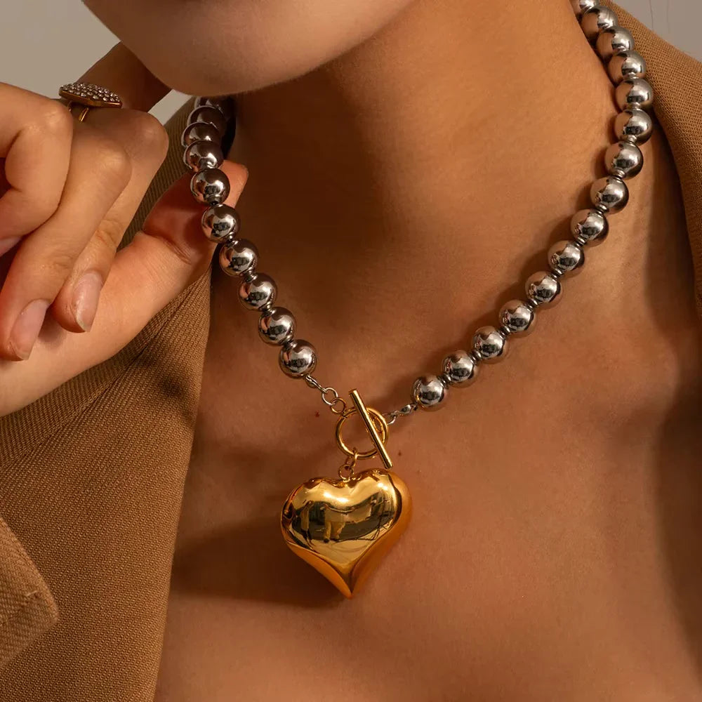 Simone Chunky Bead Heart Pendant