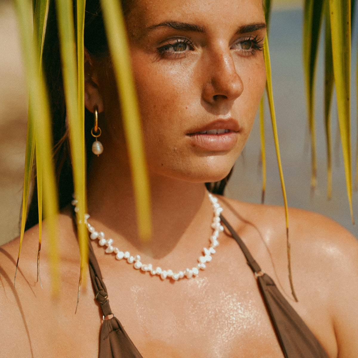 Della Pearl Drop Hoops
