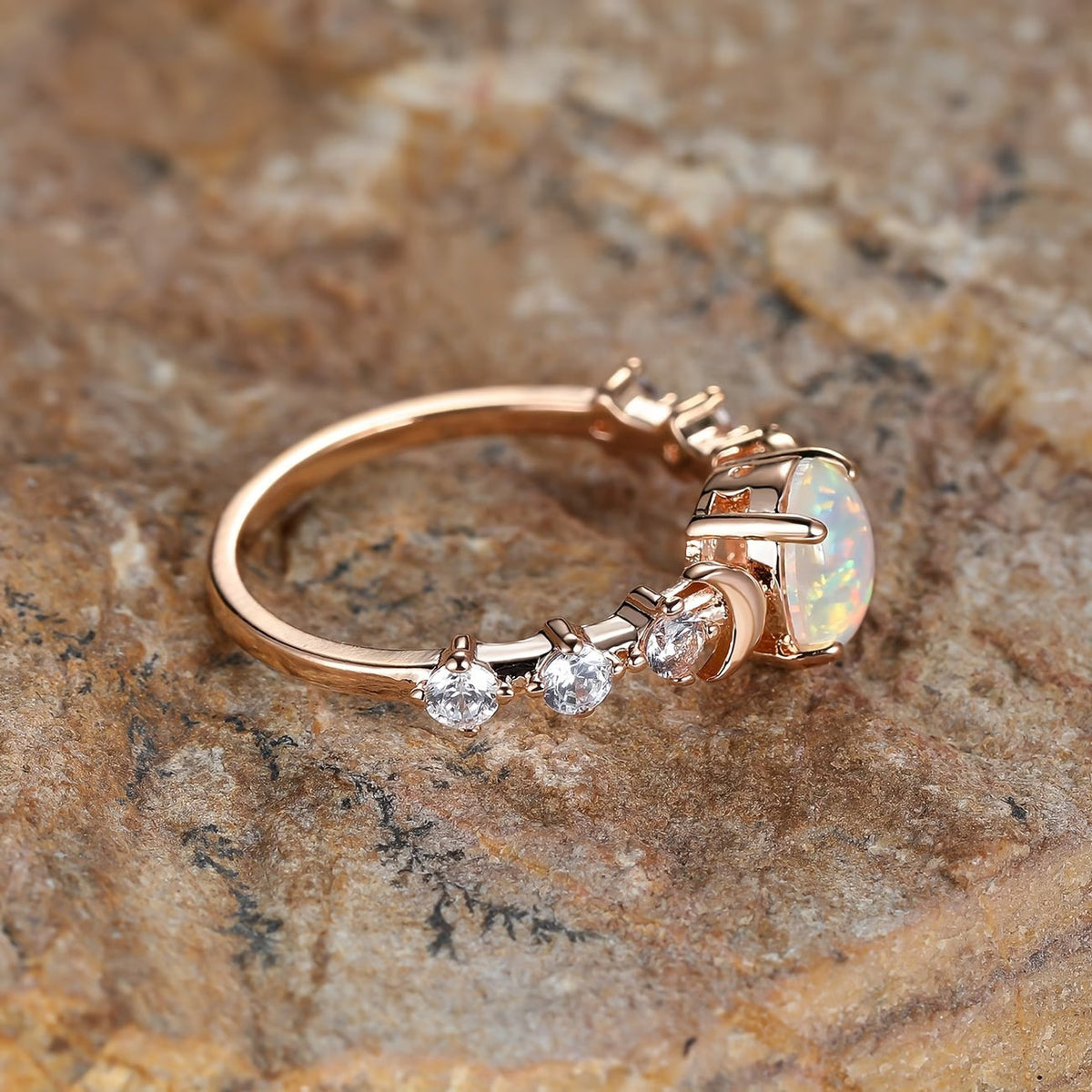Celeste Opal Moon Ring
