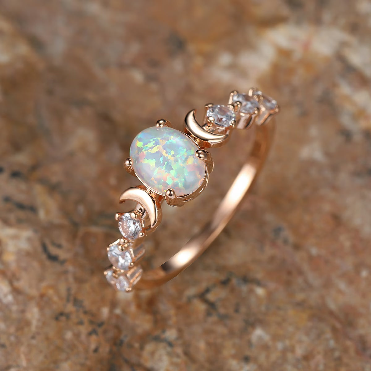 Celeste Opal Moon Ring