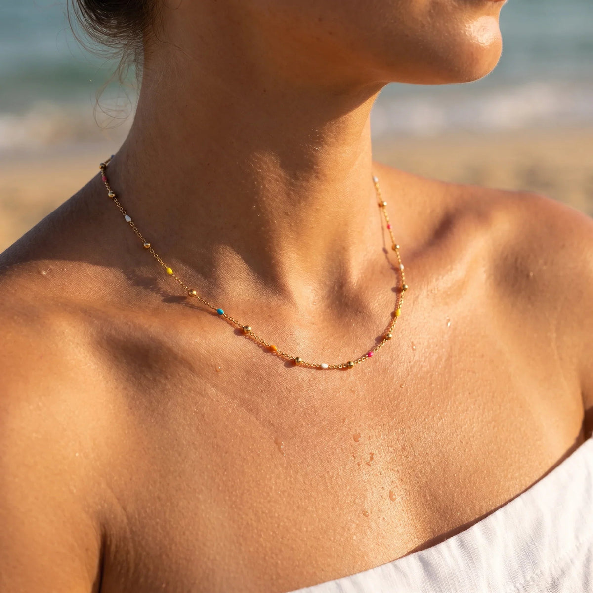 Almira Gold Chain Bead Necklace