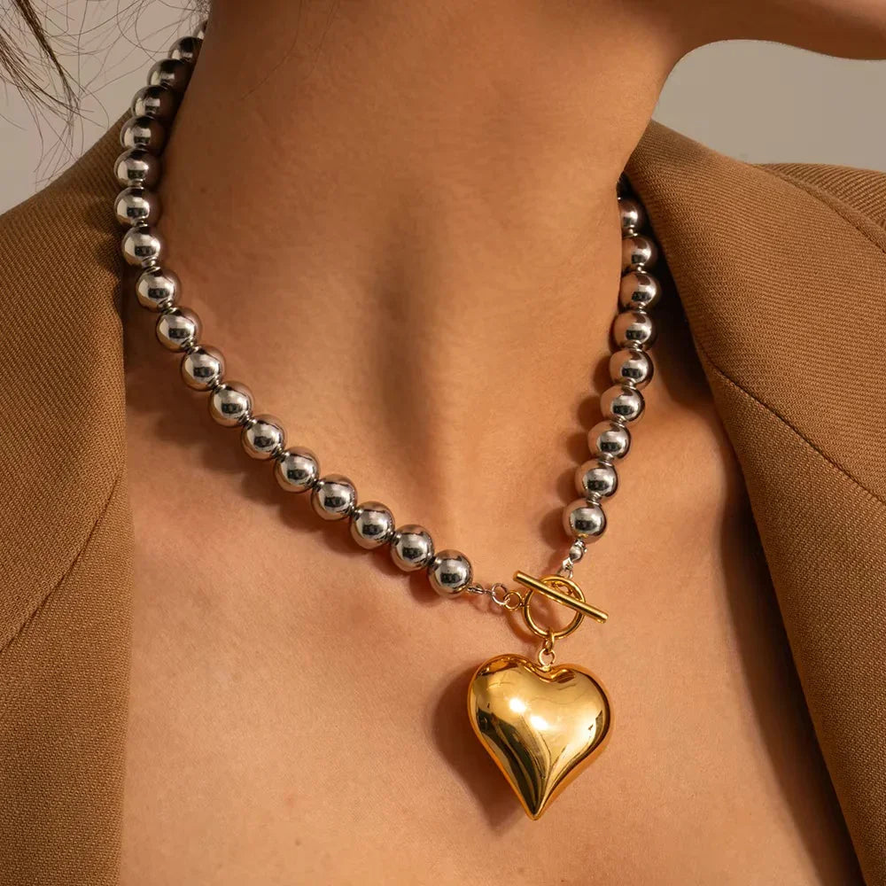 Simone Chunky Bead Heart Pendant
