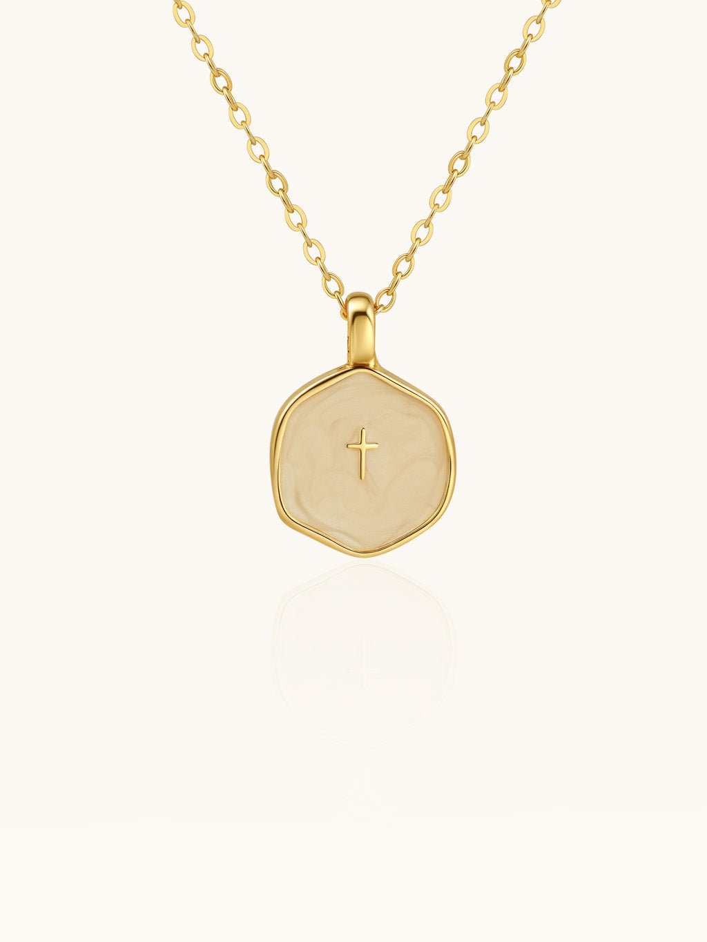 Weiße Perlmutt Kreuz Halskette Gold